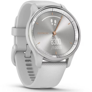 Garmin Vivomove Trend, Silicone band, Silver Stainless Steel Bezel cu carcasa Mist Grey