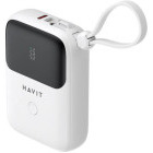 Baterie externa Havit PB5215, 10000 mAh, 1x Lightning, 2x USB-C, 20 W, Display, Cablu USB-C integrat, White