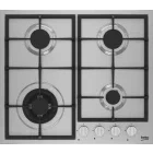 Plita incorporabila Beko HBIAG64225SX, Gaz, 4 arzatoare, Aprindere electrica integrata, Sistem de siguranta, Wok, 60 cm, Inox