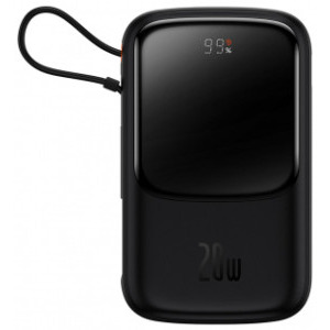 Baseus Qpow Pro Digital Display, 20000 mAh, 1x USB, 1x USB-C, 20 W, Display, Cablu Lightning integrat, Black