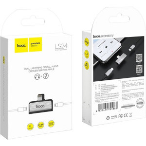 Hoco LS24, Adaptor Lightning Male la 2x Lightning Female, Silver