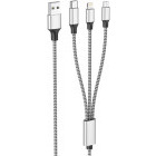 Cablu de date / adaptor Lamtech 3-in-1, USB Male la microUSB Male, USB-C Male, Lightning Male, 2A, 1 m, Silver