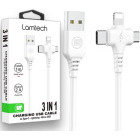 Cablu de date / adaptor Lamtech 3-In-1, USB Male la microUSB, USB-C, Lightning Male, 1 m, White