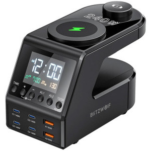 Incarcator retea BlitzWolf BW-FW10, 4x USB-C, 2x USB, Quick Charge 240 W, Wireless, Display, Black