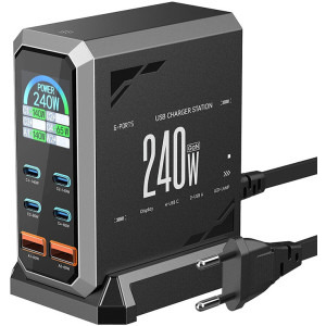 Incarcator retea BlitzWolf BW-S31, 4x USB-C, 2x USB, Quick Charge 240 W, Display, Black