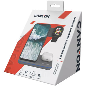 Canyon 3-in-1 WS-303, Wireless Qi Fast Charge 15 W Gray