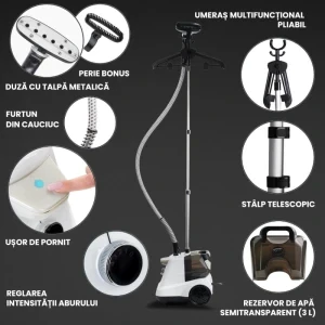 Suporto Aparat de calcat vertical cu abur ACA3A, 2200W, 45g/min, Alb/Negru