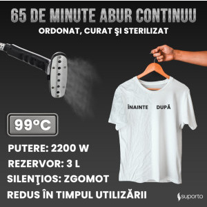 Suporto Aparat de calcat vertical cu abur ACA3A, 2200W, 45g/min, Alb/Negru