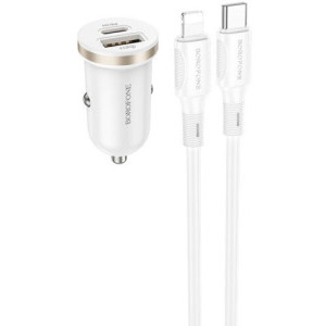 Incarcator auto Borofone BZ22, 1x USB-C, 1x USB, 30 W, White