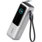 Baterie externa Anker A1695H41, 25000 mAh, 1x USB, 1x USB-C, 165 W, Display, Cablu USB-C integrat, Silver, posibilitate incarcare laptop