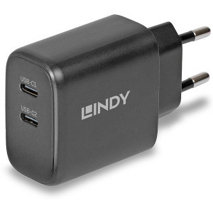 Incarcator retea LINDY 2x USB-C, Quick Charge 65 W, GaN, Black