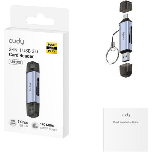CUDY UH200 USB-C 3.2 Gen 1 + USB-A 3.2 Gen 1 la SD/TF, Silver Gray