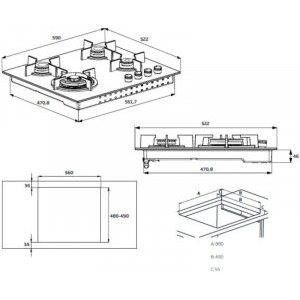 Beko HIAW64325SX, Gaz, 4 arzatoare, FlameAdjust, Arzator wok, Gratare fonta, 60 cm, Inox