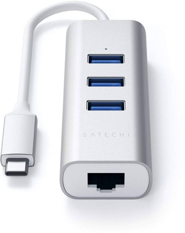 Hub USB Satechi USB-C Hub 3x USB 3.0, 1x Ethernet, Silver