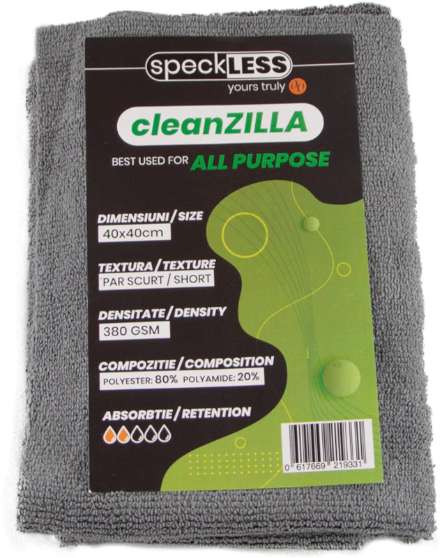 Produs microfibra speckLESS Laveta microfibre profesionala cleanZILLA 380 GSM Gri 10 buc
