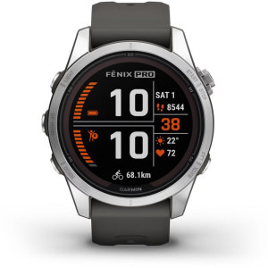 Garmin Fenix 7S Pro Solar, Glass, curea Graphite, Argintiu
