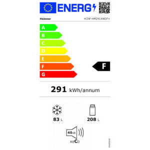 Heinner HCNF-HM291XWDF+, 291 L, Clasa F, No Frost, Dozator de apa, Control electronic, 186 cm, Inox