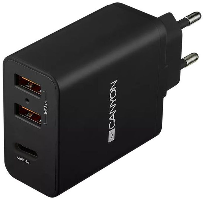 Incarcator retea Canyon H-08, 2x USB, 1x USB-C, 30W, Power Delivery, Black