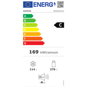Samsung RB38C600CS9/EF, 390 L, Clasa C, Total No Frost, Digital Inverter, All Around Cooling, SpaceMax, AI Energy, 203 cm, Inox