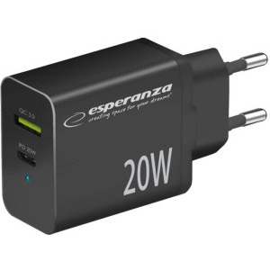 Incarcator retea Esperanza 1x USB, 1x USB-C, 20W Black