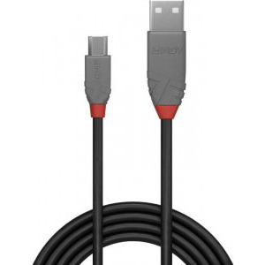 Cablu periferice LINDY Anthra, USB 2.0 Male tip A - microUSB 2.0 Male, 2m, negru-gri