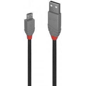 LINDY Anthra, USB 2.0 Male tip A - microUSB 2.0 Male, 1m, negru-gri