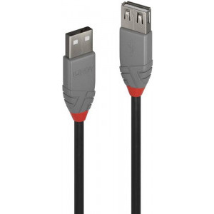 LINDY Anthra, USB 2.0 Male tip A - USB 2.0 Female tip A, 1m, negru-gri