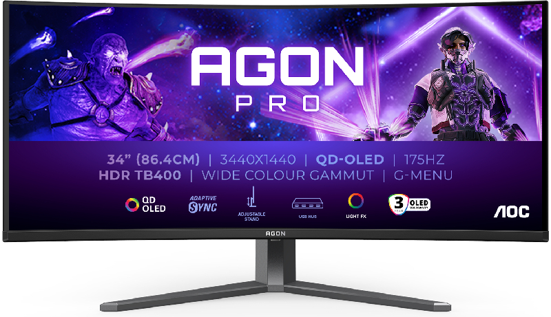 Monitor LED AOC Gaming AGON AG346UCD Curbat 34 inch UWQHD QD-OLED 0.03 ms 175 Hz HDR FreeSync Premium Pro