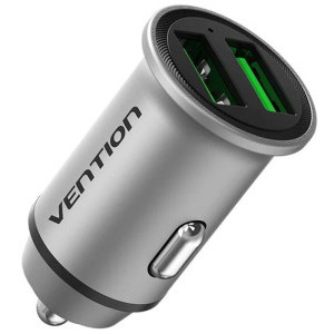 Incarcator auto Vention Mini, 2x USB, 30W Fast Charge, Gray