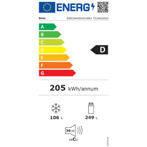 Beko B5RCNA405HDXBR1, 355 L, Clasa D, No Frost, ProSmart Inverter, HarvestFresh, AeroFlow, MaxStore, Dozator apa, Control electronic, 203 cm, Dark Inox