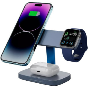 Canyon 3-in-1, Wireless Charging Station Hexagon 310, Dark Grey/Blue, cu adaptor 20W