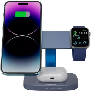 Canyon 3-in-1, Wireless Charging Station Hexagon 310, Dark Grey/Blue, cu adaptor 20W