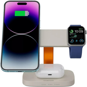 Canyon 3-in-1, Wireless Charging Station Hexagon 310, Light Grey/Orange, cu adaptor 20W