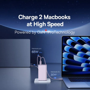 Baseus GaN6 Pro, 2x USB-C, 2x USB, Quick Charge 100W, Purple + cablu USB-C