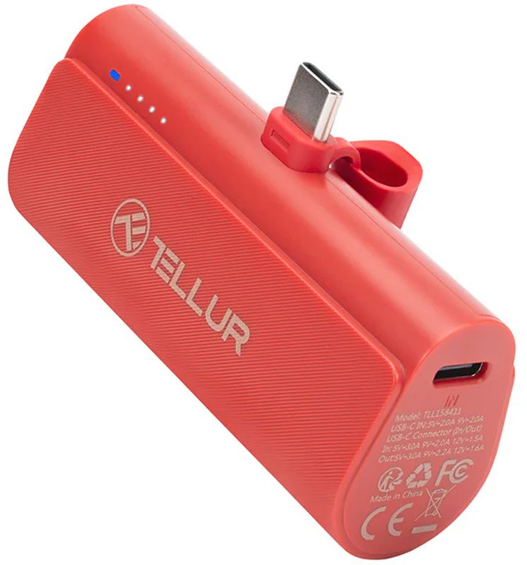 Baterie externa Tellur PD202 5000 mAh, QC3.0 18W + PD20W, USB-C, Red